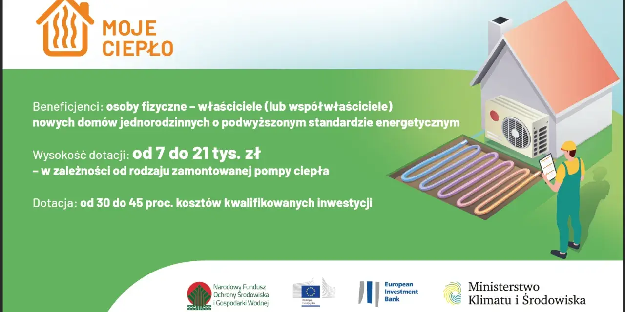 Dofinansowanie do pompy ciepła dla nowych domów jednorodzinnych. Dotacja od 7 do 21 tys. zł.
