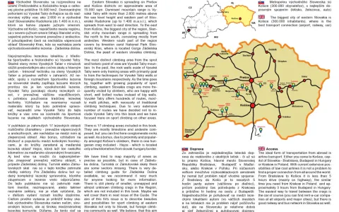 Mapa ukazuje sieć dróg i miast na Słowacji, z zaznaczonymi Tatrami Wysokimi i Koszycami. W tle widać fragment tekstu o wspinaczce i układ scalony.