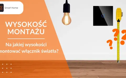Pytanie: na jakiej wysokości włącznik światła zamontować? Miarka i znaki zapytania sugerują wątpliwości co do idealnej wysokości.