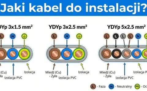 Przekroje kabli YDYp 3x1.5, 3x2.5 i 5x2.5 mm² z żyłami miedzianymi i izolacją PVC. Wybór odpowiedniego ydy.