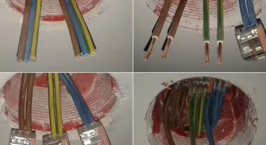 Instalacja elektryczna: jaki kabel do gniazdek? Widać przygotowane do podłączenia przewody w puszkach instalacyjnych.