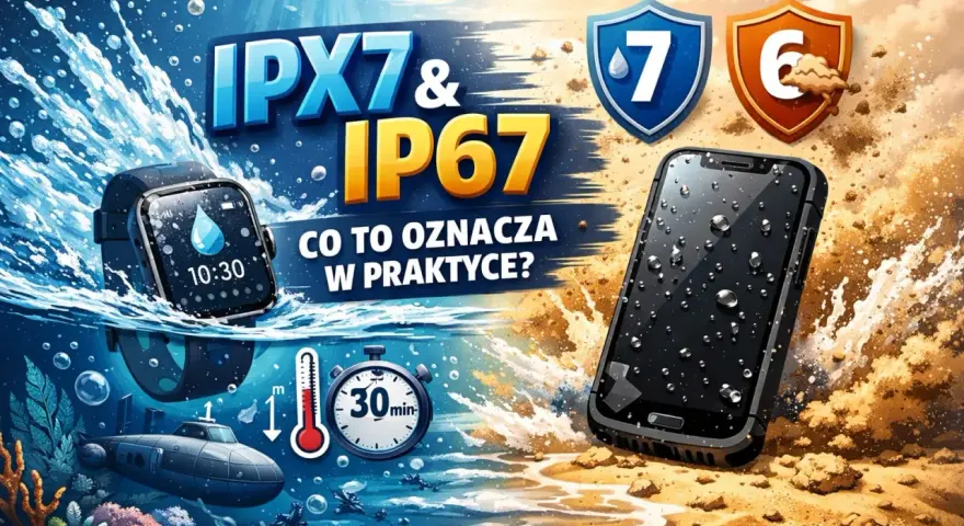 IP67 co oznacza? Wodoodporny smartwatch i smartfon na plaży, pod wodą i w deszczu. Wytrzymałość na zanurzenie do 1 metra przez 30 minut.