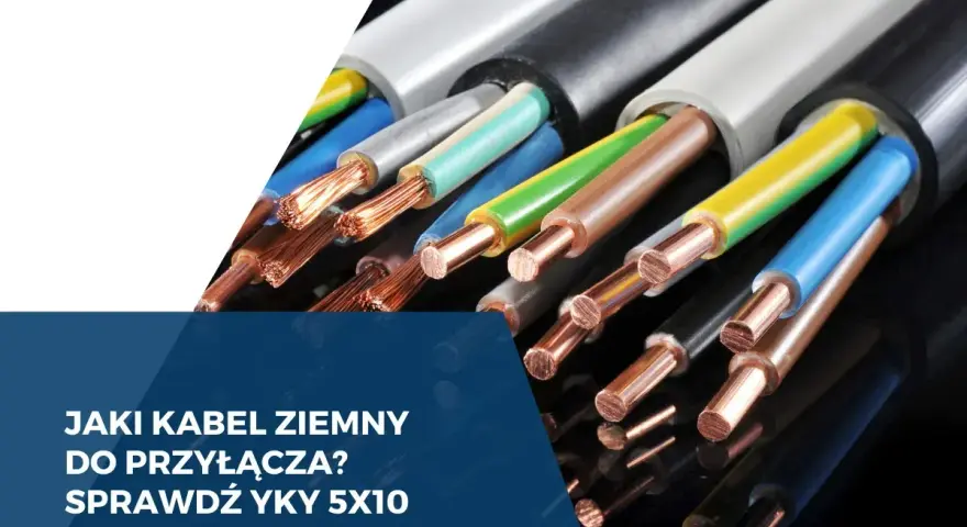 Zbliżenie na końcówki kabli YKY 5x10, z miedzianymi żyłami i kolorowymi izolacjami.