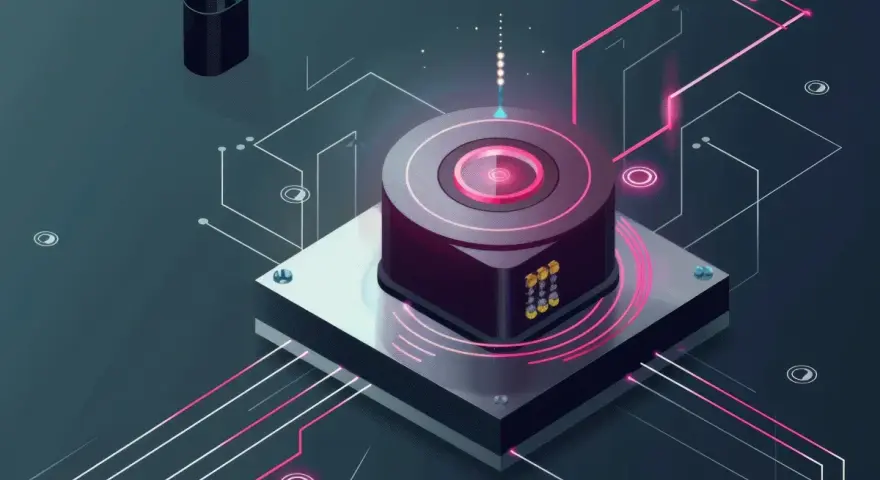 Elektroniczny rdzeń z neonowymi obwodami, przypominający działanie efektu Halla, emituje subtelne światło.