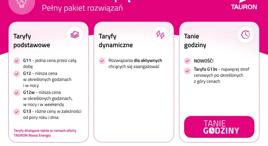 Tauron oferuje różne taryfy prądu, w tym nowość: taryfa G13s. Sprawdź, która taryfa jest dla Ciebie najlepsza.